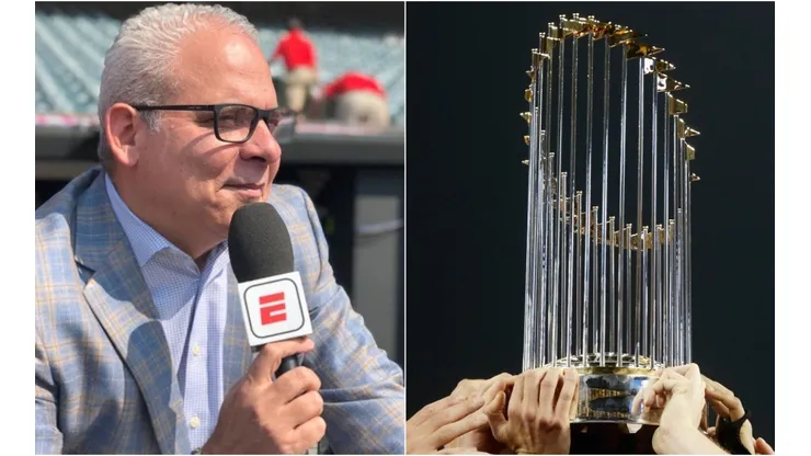 Ernesto Jerez y el trofeo de la Serie Mundial (Foto: @ErnestoAntonioJerezBueno y Getty)