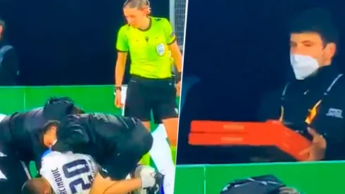 Pasó en Europa League: ¡llegó un delivery de pizzas a la cancha!