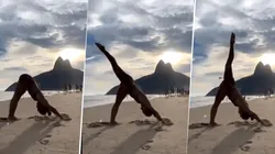 Foto de la mujer haciendo yoga.