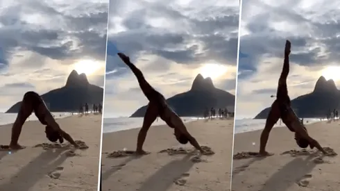 Foto de la mujer haciendo yoga.