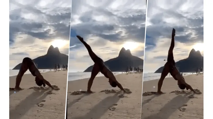 Foto de la mujer haciendo yoga.