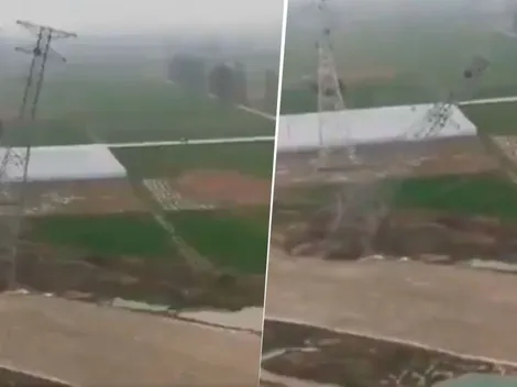 Video viral: una torre diabólica cayó sobre él y su reacción fue la menos inteligente