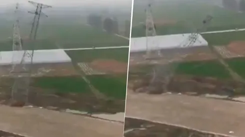 Video viral: una torre diabólica cayó sobre él y su reacción fue la menos inteligente