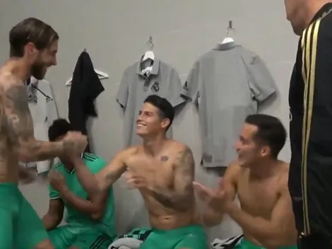 El saludo de James Rodríguez con Sergio Ramos por las 400 victorias del español con el Real Madrid