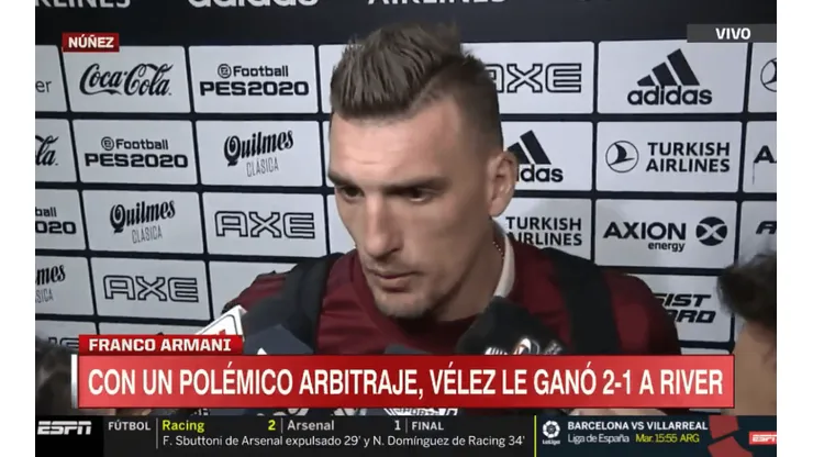 Franco Armani: "Perdiendo de esta manera da gusto"