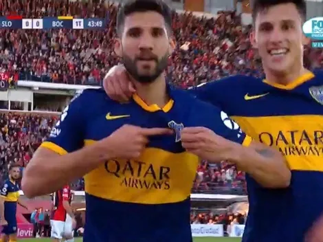 Lisandro López ganó de cabeza, le marcó a San Lorenzo y mostró el escudo de Boca