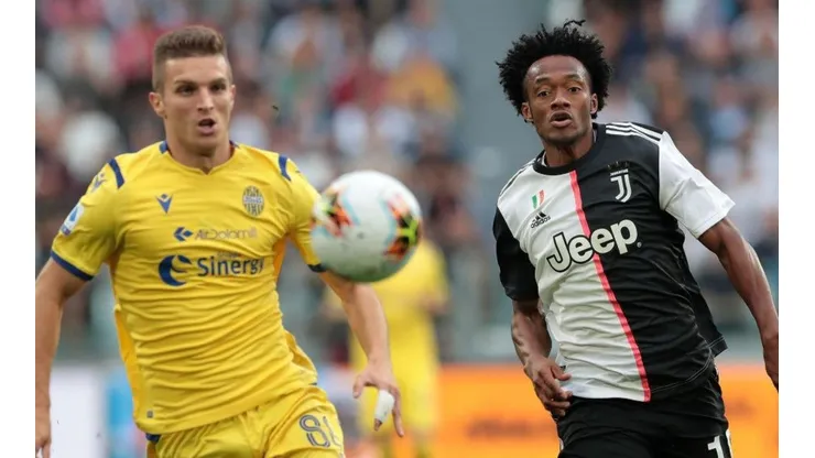 Juan Guillermo Cuadrado en el juego contra el Hellas Verona.