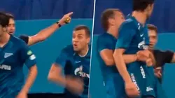 Con este no se jode: Dzyuba vio que su compañero no quería salir y lo sacó de la cancha a la fuerza