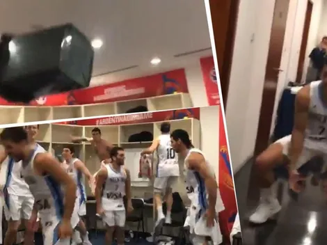 Descontrol en el vestuario de Argentina por la victoria vs. Serbia: cantos, festejos y hasta un tacho volador
