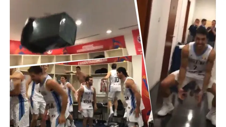 Descontrol en el vestuario de Argentina por la victoria vs. Serbia: cantos, festejos y hasta un tacho volador