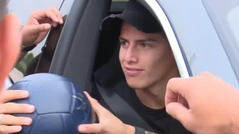James Rodríguez, a la salida de su último entrenamiento con el Madrid.