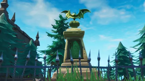 Baila frente a la estatua de un murciélago, en una piscina muy alta y en un asiento para gigantes en Fortnite