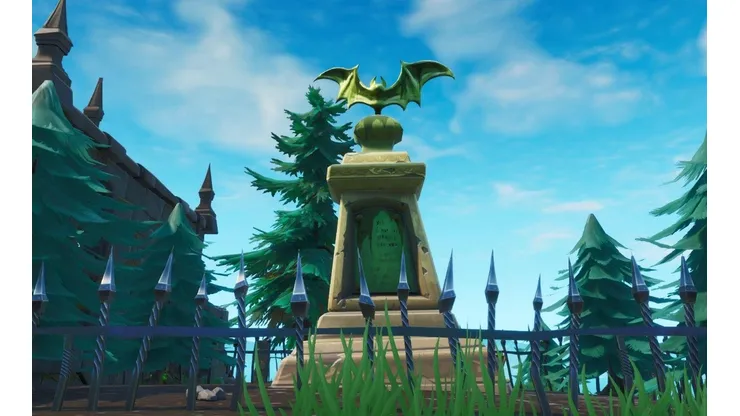 Baila frente a la estatua de un murciélago, en una piscina muy alta y en un asiento para gigantes en Fortnite