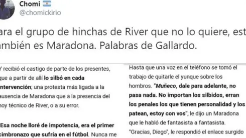Se cansó de ver hinchas de River que no quieren a Maradona y tiró un tuit: "Palabras de Gallardo"