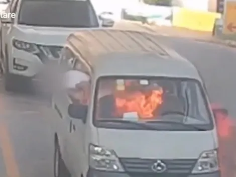 Video viral: su auto se prendió fuego y él escapó de una manera diabólica