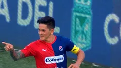 Gernán Cano celebra su gol a Atlético Nacional y la victoria parcial del DIM.