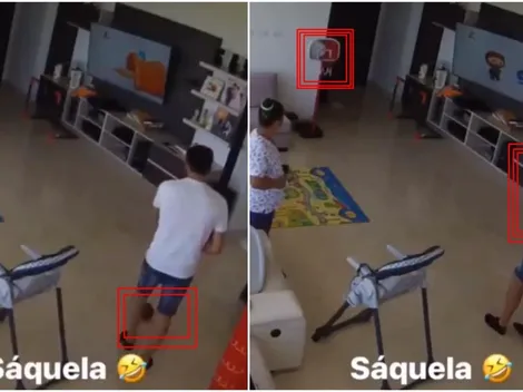 Así entrena Sebastián Viera la puntería, ¡con su bebé en brazos!