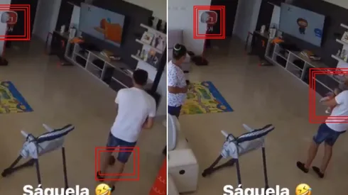 Sebastián Viera jugando con su pequeño bebé.