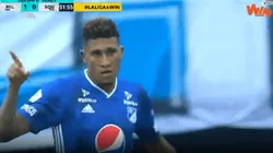 José Ortíz celebra su doblete contra La Equidad.