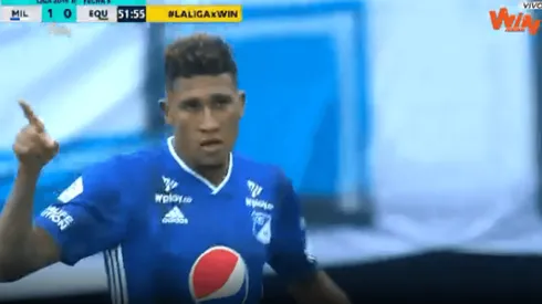 José Ortíz celebra su doblete contra La Equidad.