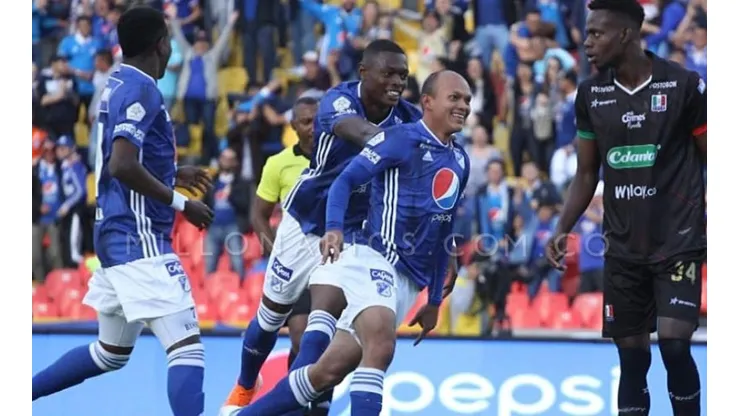 Juan David Pérez celebrando el primer y único gol del juego contra Once Caldas.