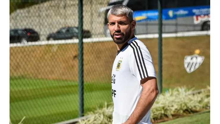 Agüero entrenando con la Selección Argentina. (Getty)