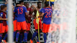 La celebración de los jugadores colombianos.