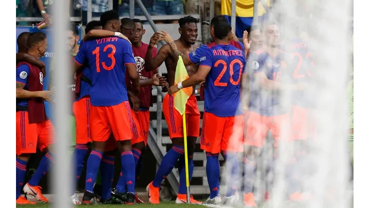 La celebración de los jugadores colombianos.