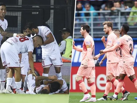 No están tan lejos: un jugador de Huracán y uno de Barcelona se encontraron para festejar