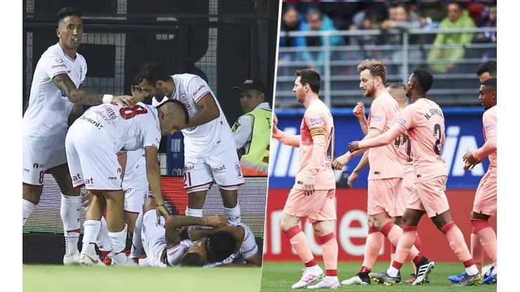 No están tan lejos: un jugador de Huracán y uno de Barcelona se encontraron para festejar
