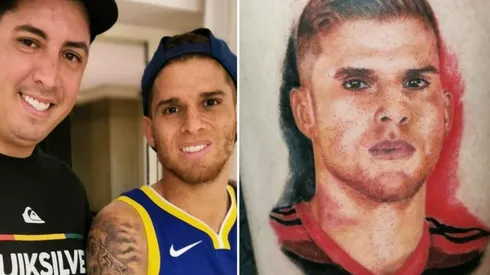 Gustavo Cuéllar y el tatuaje de un hincha en homenaje a su trabajo en Brasil.