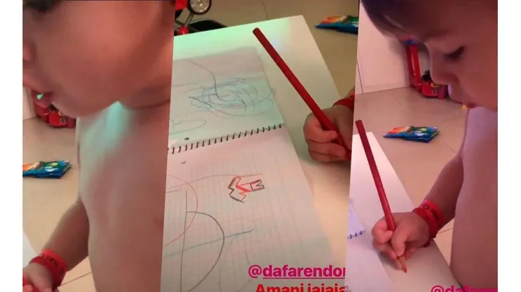 El hijo de Martínez Quarta ya dibuja: ¡y le pide a la mamá que lo ayude a pintar a Armani!