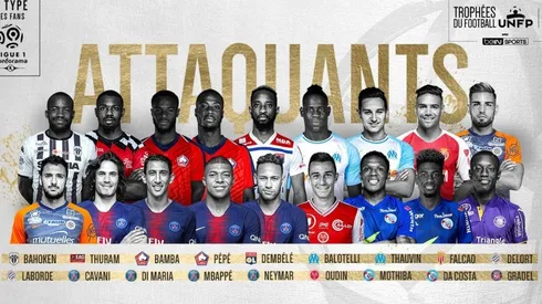 Los delanteros nominados en la Ligue 1 de Francia para integrar el Once Ideal de la temporada.