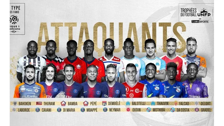 Los delanteros nominados en la Ligue 1 de Francia para integrar el Once Ideal de la temporada.