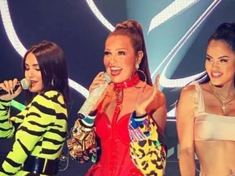 A Lali Espósito le sacaron una divertida foto con Thalía y Natti Natasha y la convirtió en meme