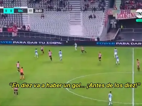 El relator tiró "en menos de 10' va a haber un gol" y a los segundos llegó el 1-0 de Racing