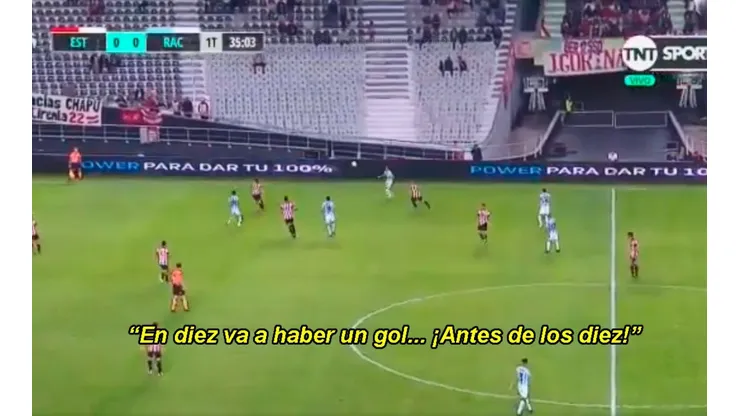 El relator tiró "en menos de 10' va a haber un gol" y a los segundos llegó el 1-0 de Racing