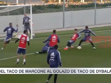 Gran jugada colectiva y taco de Dybala para un golazo en la práctica de Argentina