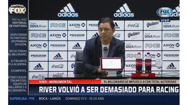 Marcelo Gallardo en conferencia de prensa.