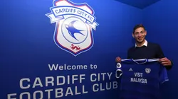 Emiliano Sala en su presentación en Cardiff.