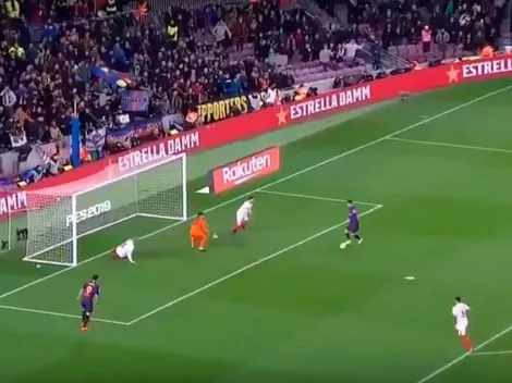Messi copió al 'Ogro' Fabbiani y se comió un gol increíble abajo del arco