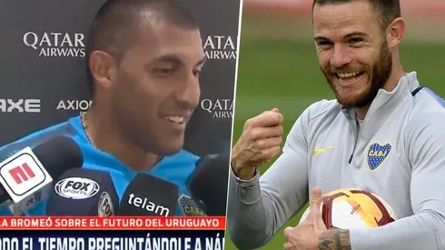 Wanchope, a las risas con los periodistas.