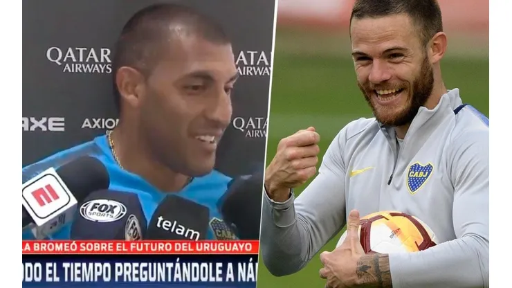 Wanchope, a las risas con los periodistas.