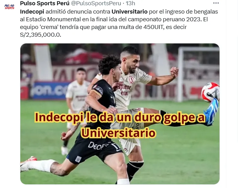Universitario sería sancionado. (Foto: Pulso Sports)