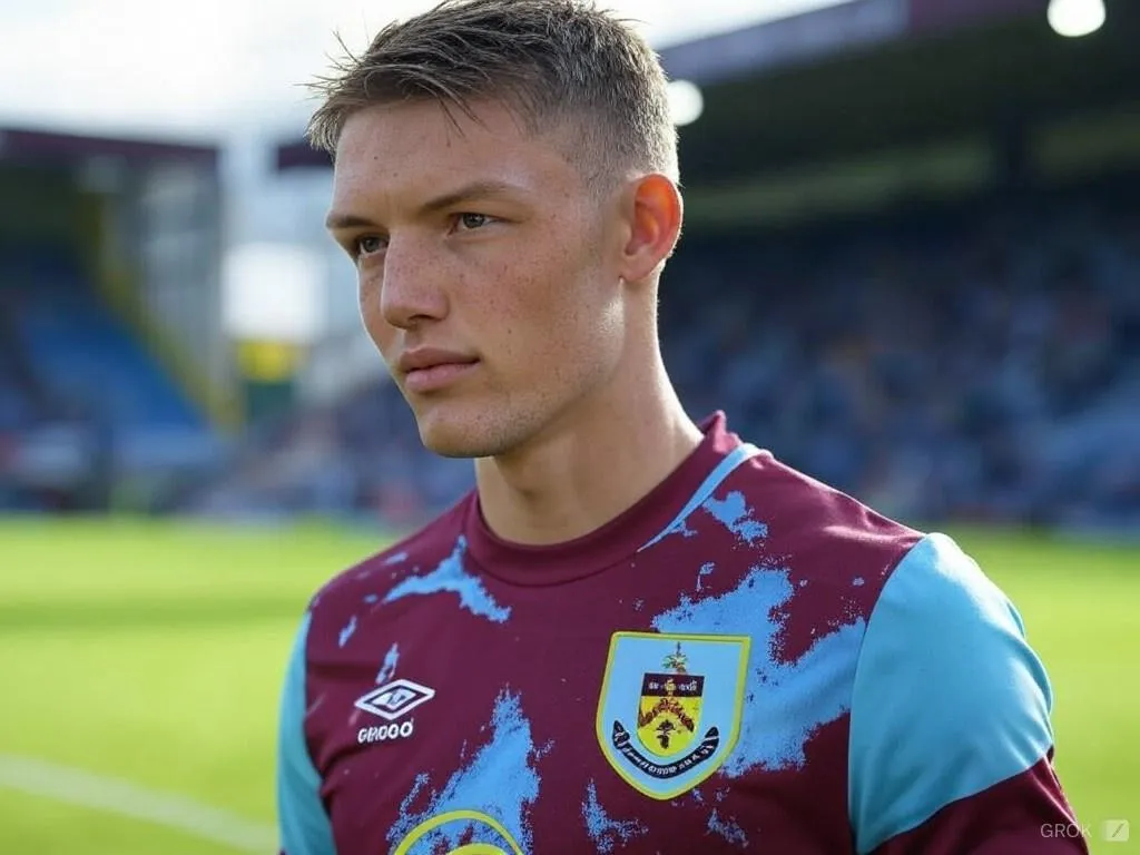 Oliver Sonne con camiseta del Burnley. (Foto: Imagen generada por Grok IA).