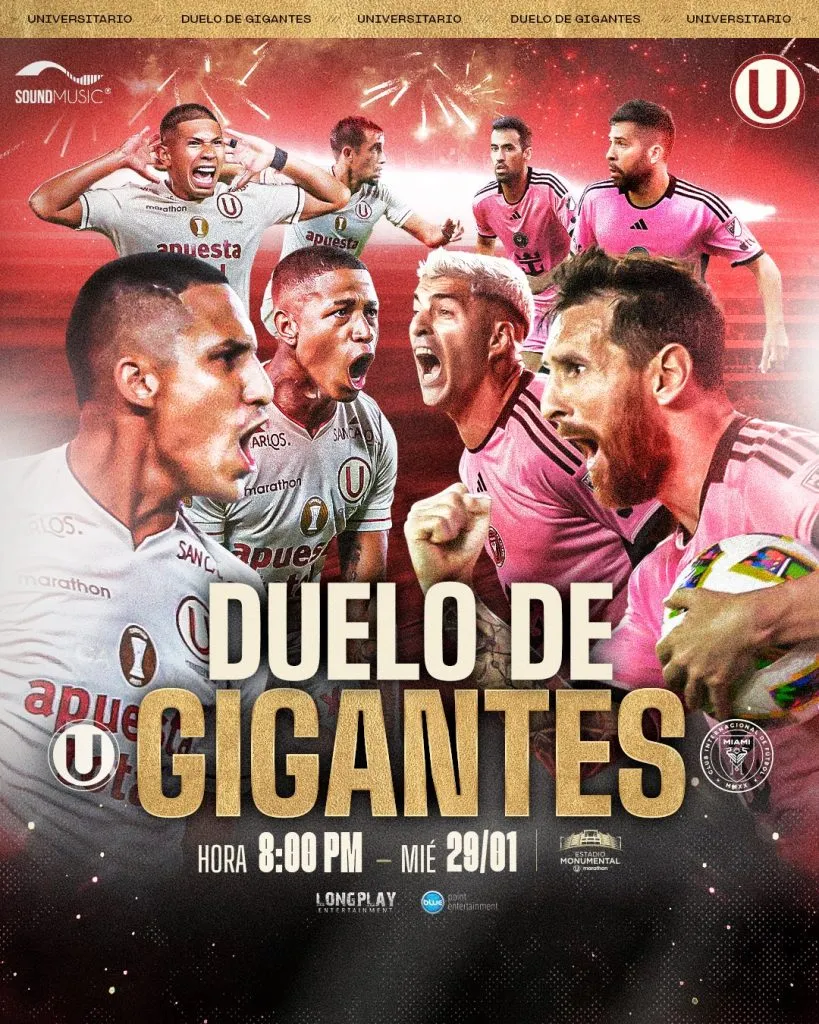 Arte oficial del partido entre Universitario y el Inter Miami.