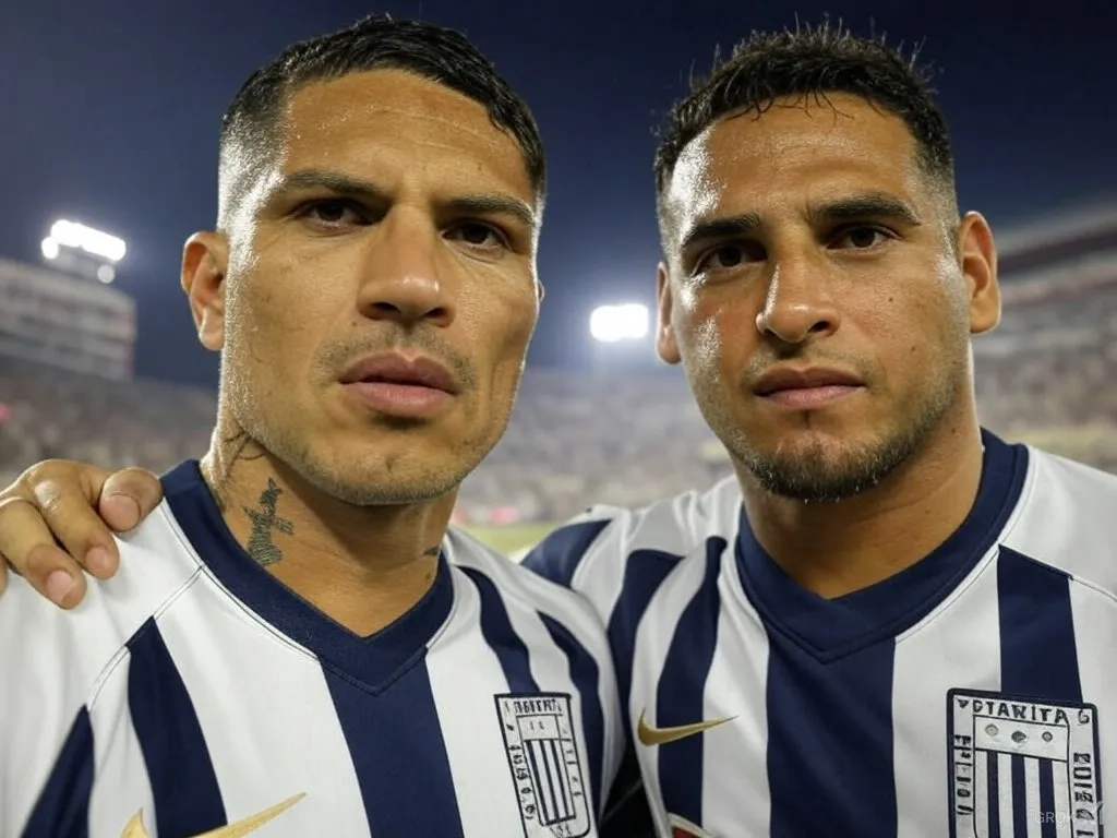 Paolo Guerrero y Miguel Trauco en Alianza Lima. (Foto: Imagen generada por Grok IA).