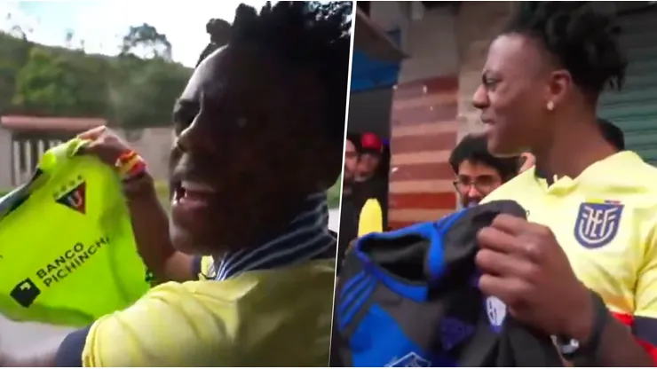 La reacción de IShowSpeed con la camiseta de Liga de Quito y Emelec