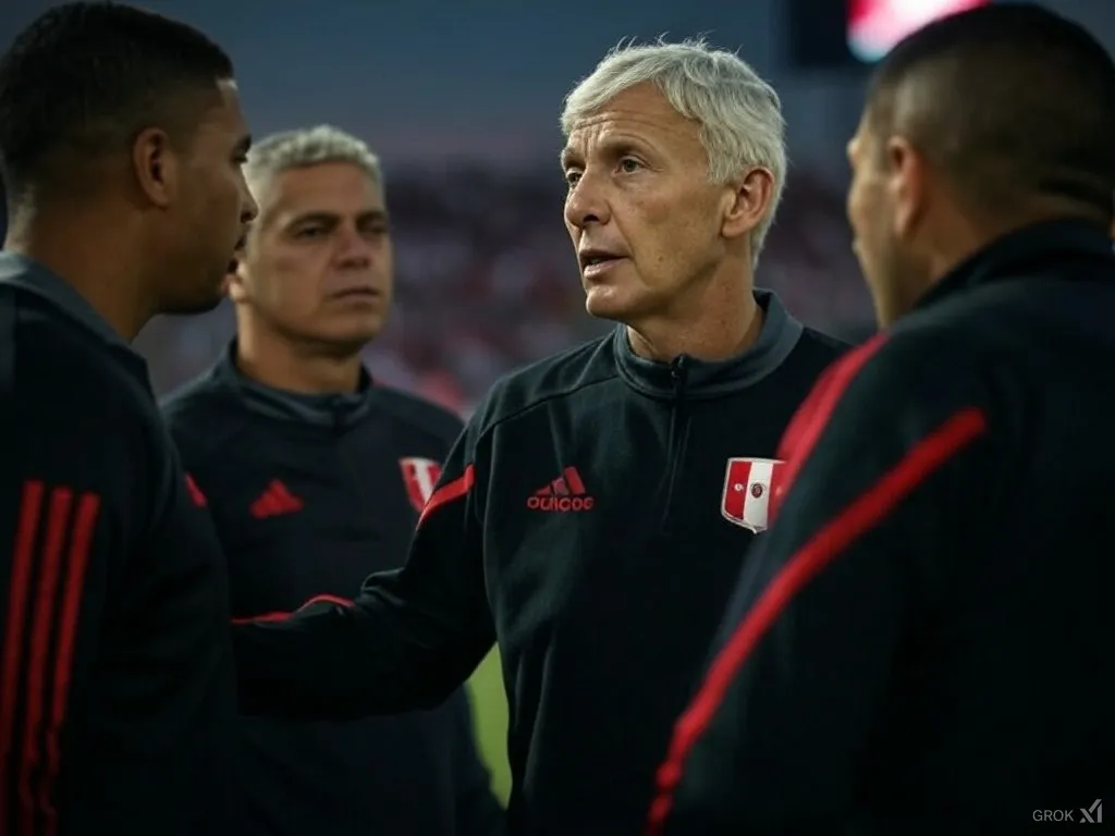 José Néstor Pékerman dirigiendo a la Selección Peruana. (Foto: Imagen generada por Grok IA).