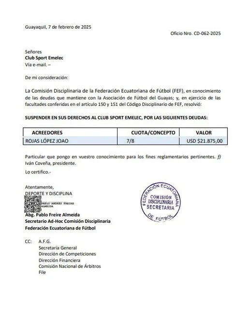 La deuda de Emelec con Joao Rojas. (Foto: @CaguanaAndres)